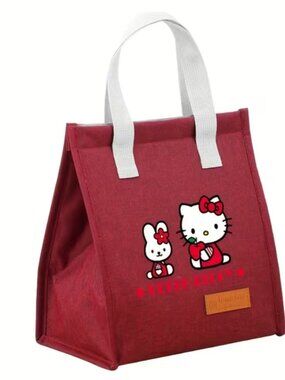 Hello Kitty Crimson Insulated Lunch Bag Large Capacity Cute Travel Picnic Bag